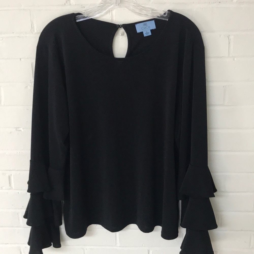 Dressy black ruffle sleeve shirt. Size XL